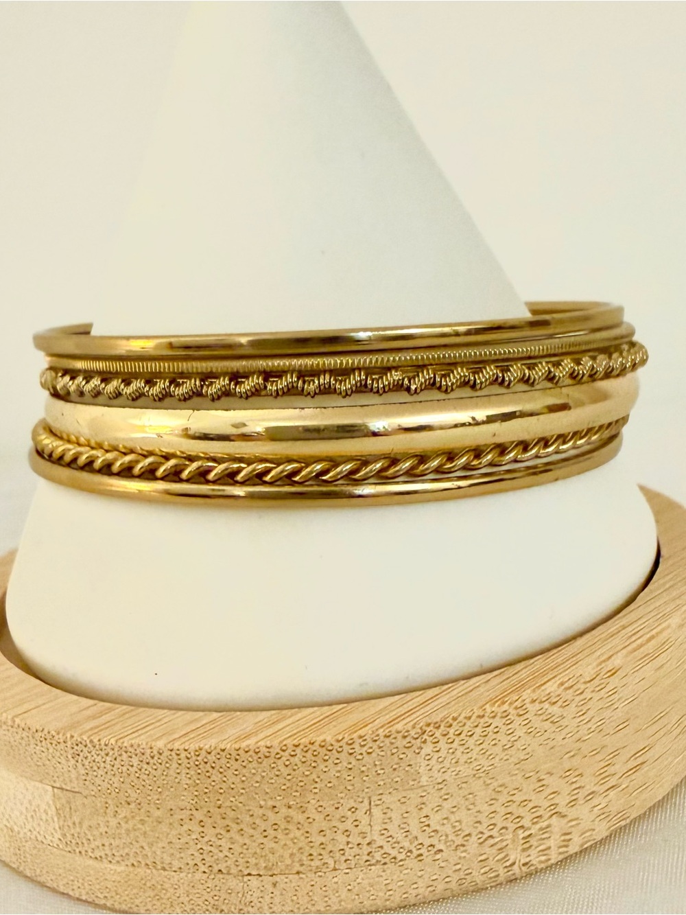 Gold Tone Bangle Bracelet Set 6 Twisted Rope Textured Stackable Boho Jewelry